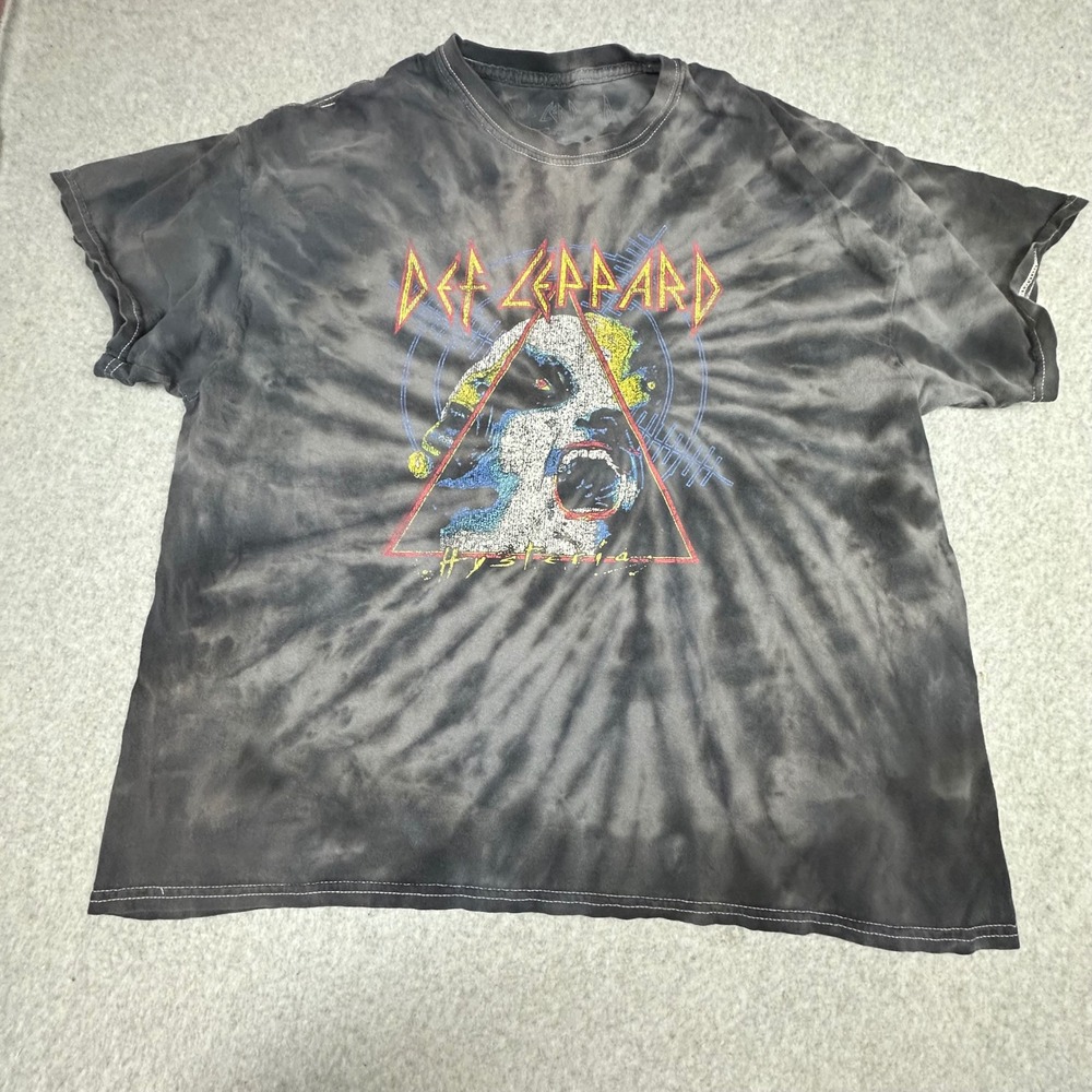 Def Leppard Hysteria Graphic Tee Black Grey Tie Dye Rock Band Shirt Large